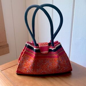 Handcrafted handbag, cotton cross-stitch